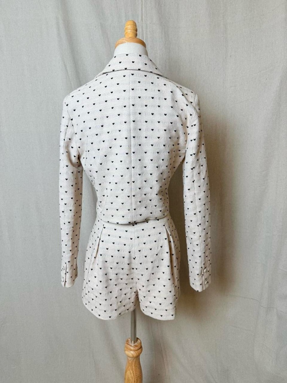 Privacy Please Heart Print Tweed Cropped Blazer Shorts Set XS/S - Picture 3 of 8